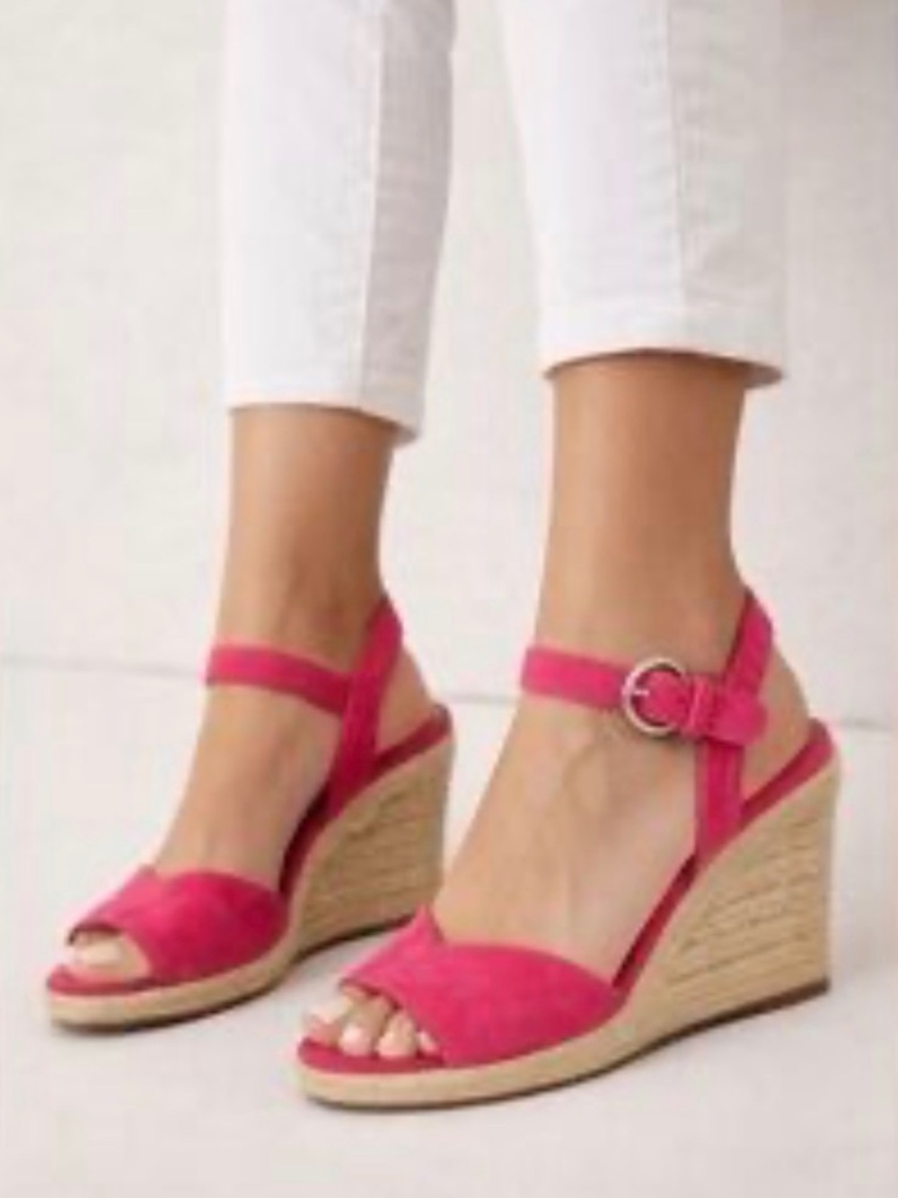 Prada Hot Pink Suede Espadrille Wedge Sandals